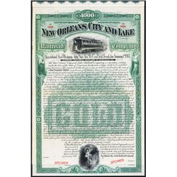 New Orleans City and Lake Railroad Co. Specimen Bond.