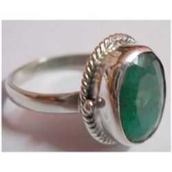 Natural 21.45 ct Emerald Oval Ring .925 Sterling Silver