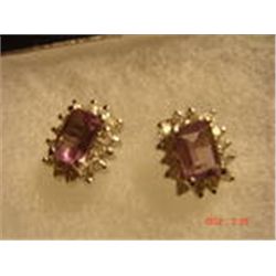 VTG STERLING SILVER  1/4" AMETHYST POST EARRINGS