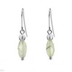 Dangle Sterling Silver Earrings Precious Gemstones:  Prehnites & Swarovski Crystals New w Gld Pouch