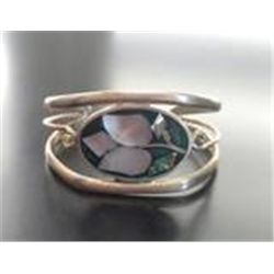 VINTAGE ALPACA SILVER ABALONE MOTHER OF PEARL CUFF BRACELET