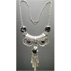 AWESOME SILVER/SILVER TONE BLACK/WHITE PERUVIAN GLASS NECKLACE.  TRIBAL