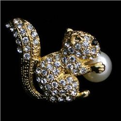 Unique Swarovski Crystal and Pearl Squirrel Brooch