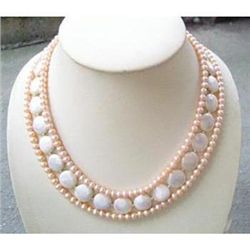 Gorgeous 6-7MM Pink Pearls and White Coin Pearl Necklac
