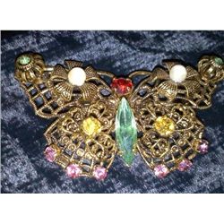 VINTAGE MULTICOLOR RHINESTONE BUTTERFLY BROOCH / PIN