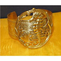 Vintage Art Nouveau Brass Womens Cuff / Bangle Sea Hors