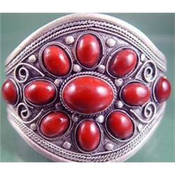 Stuffning Cuff Red Jade and Silver Bracelet