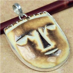 Intricate Hand Carved AFRICAN BONE and STERLING SILVER