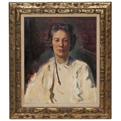 OIL ON CANVAS - Portrait of a Woman - by Stanley Turnbu