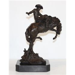 Gorgeous Bronze Sculpture Cowboy and Rearing Horse
