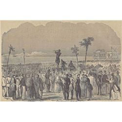 ORIGINAL Antique PRINT scene The Crowd on the Battery