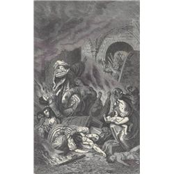 ORIGINAL Antique PRINT scene-DEATH OF THE RABBI AND TH