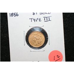 1856 Indian Princess $1 Gold Coin, Type III, Scratches