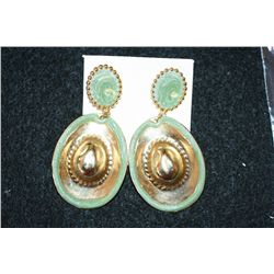Cowboy Hat Earrings W/Green Gemstone