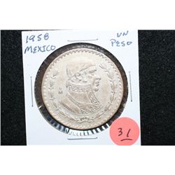 1958 Mexico Un Peso Foreign Coin
