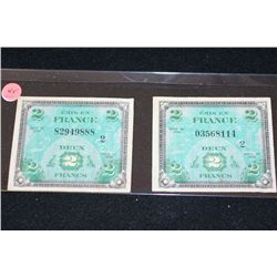 1944 France Deux Francs Foreign Military Note, Lot of 2