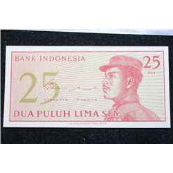 1964 Indonesia 25 Dua Puluh Lima Sen Foreign Bank Note