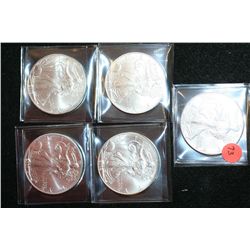 2000, 2001, 2002, 2003 & 2004 Silver Eagle $1, Lot of 5