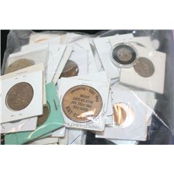 Grab Bag of US Coin, Foreign Coin, Token, Wooden Nickel, Etc., Various Dates & Conditions, Lot of 60