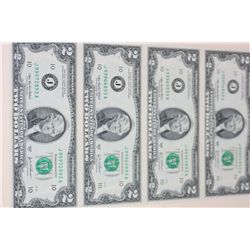 2003-A US Federal Reserve Note $2, Kansas City MO Reserve, Lot of 4, Uncut