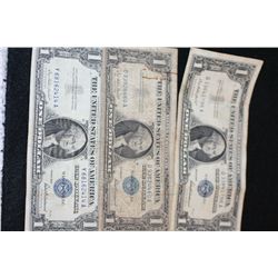 1957 US Silver Certificate $1, Blue Seal, Lot of 3