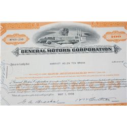 General Motors Corp. Stock Certificate Dated 1958