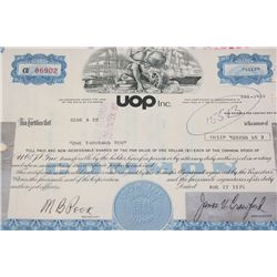 UOP Inc. Stock Certificate Dated 1976