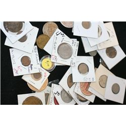 Grab Bag of US Coin, Foreign Coin, Token, Wooden Nickel, Etc., Various Dates & Conditions, Lot of 35