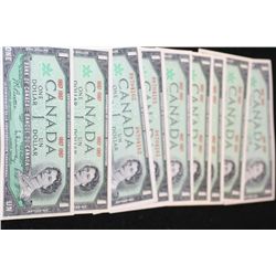 1967 Canada $1 Foreign Bank Note, Crisp & UNC, Lot of 9