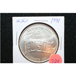 1991-D US 50th Anniversary USO Commerative $1 Coin