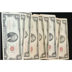 1953, 1953-A, 1953-B & 1953-C United States Note $2, Red Seal, Lot of 9