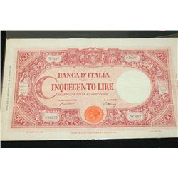 1943 Italy Cinquecento (500) Lire Foreign Bank Note