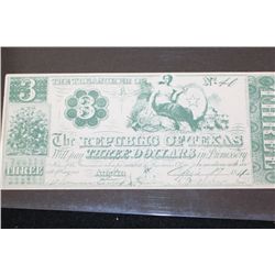1840 Republic of Texas $3 Promissory Bank Note