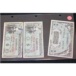 US Military Payment Certificate, 5 Cent (2) & $1, Lot of 3
