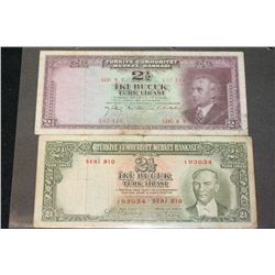1930 Turkey 2 1/2 Turkish Lira Foreign Bank Note, Lot of 2