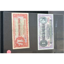 1943 East African 1 Shilling Bank Note & British Armed Forces 1 Shilling Special Voucher, Lot of 2