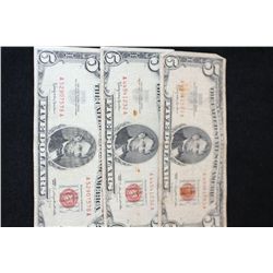 1963 United States Note $5, Red Seal, Lot of 3