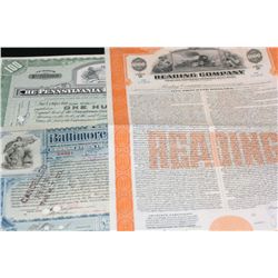 Reading Co. Refunding Mortgage Bond, The Baltimore & Ohio Railroad Co. Stock Certificate Dated 1899 