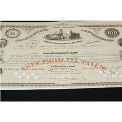City of Philadelphia-State of Pennsylvania Loan Certificate Dated 1898