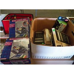 Misc. Lot of Telephones & Media Storage Boxes