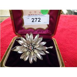 Vintage Floral Brooch With Multi Color Rhinestone