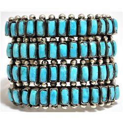 Old Pawn Zuni Turquoise Petit Point Sterling Silver Cuff Bracelet