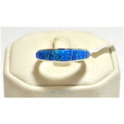 Navajo Ocean Blue Opal Inlay Sterling Silver Women's Ring - Calvin Begay