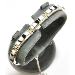 Navajo Magnesite & Black Jade Inlay Sterling Silver Link Bracelet - Calvin Begay