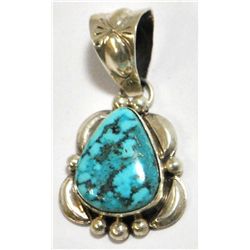 Navajo Spider Web #8 Turquoise Sterling Silver Pendant - Mary Ann Spencer