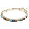Image 2 : Navajo Multi-Stone Inlay Sterling Silver Link Bracelet - Calvin Begay
