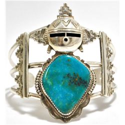Old Pawn Navajo Rare Morenci Turquoise Sterling Silver Mud Head Cuff Bracelet - Nelson Morgan