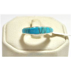 Navajo Turquoise Inlay Sterling Silver Women's Ring - Calvin Begay