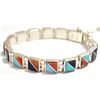Image 2 : Navajo Multi-Stone Inlay Sterling Silver Link Bracelet - Calvin Begay