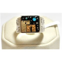 Navajo Multi-Stone Night Sky Pueblo Inlay Sterling Silver Men's Ring - Calvin Begay